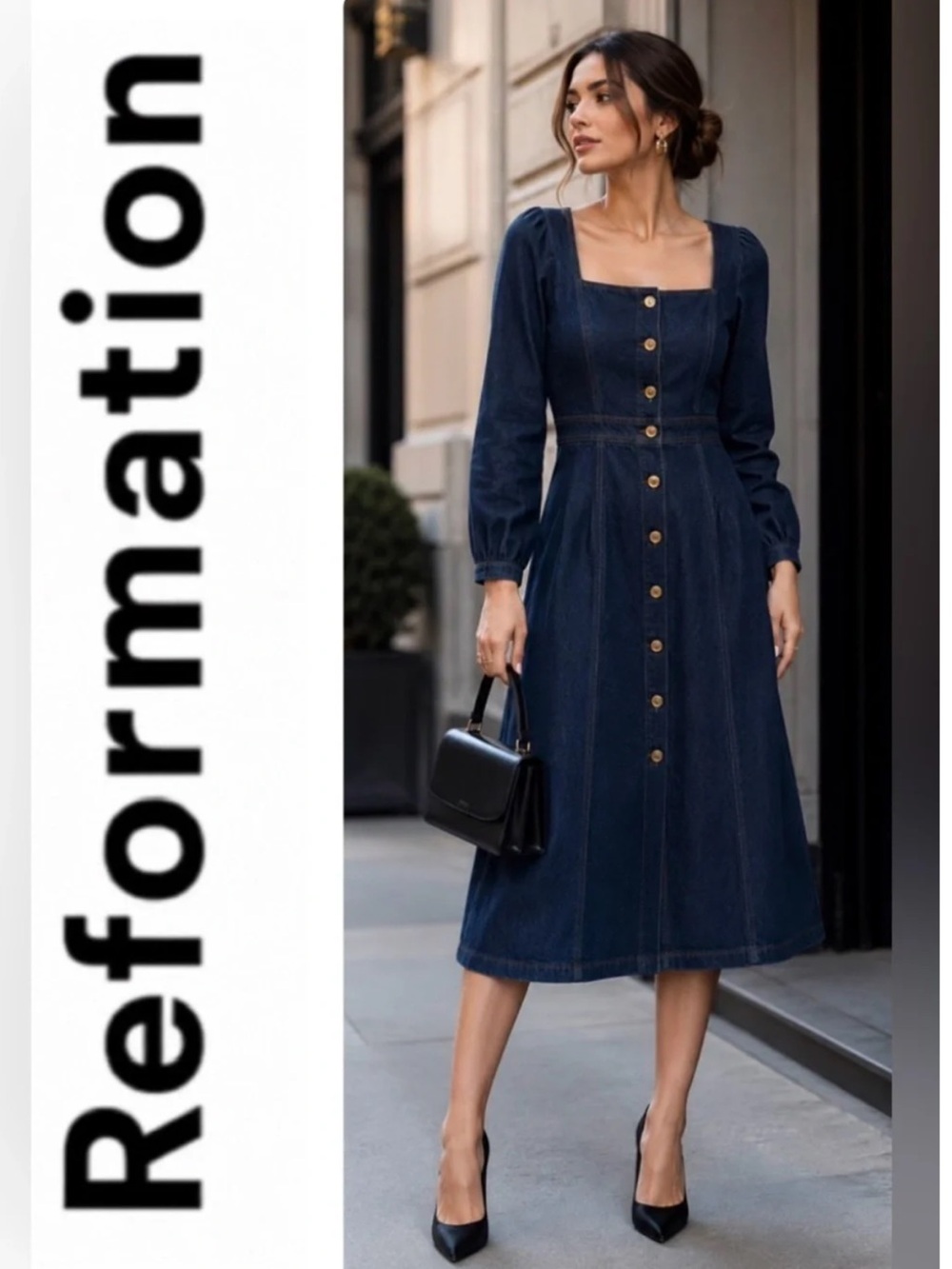 NWT! Anthropologie Reformation Celeste Denim Midi Dress - Size 2 & 6 🌐